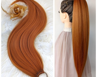 Postiche Queue De Cheval Longue Et Ondulée Couleur Dark Brown Copper - 65 Cm, à Clip, Synthétique