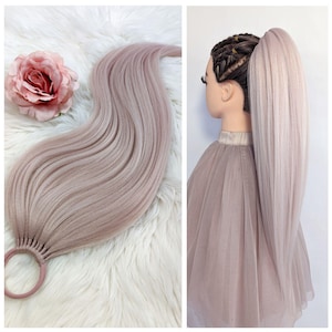 Pink Blonde Ponytail Extension: Synthetic Hair, Elastic Band, Cosplay Style