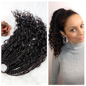 Dark Brown Braided Ponytail Extension: Curly Ends, Clip-In Hairpiece