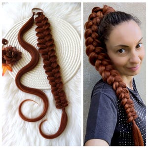 Ginger Braided Ponytail Extension – Synthetic Hair Braid on Elastic Band, Extra Volume Braid Wig, Tchick Braid Clip-in Ponytail Hairpiece