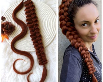 Extensión de cola de caballo trenzada de jengibre, trenza sintética balayage con banda elástica
