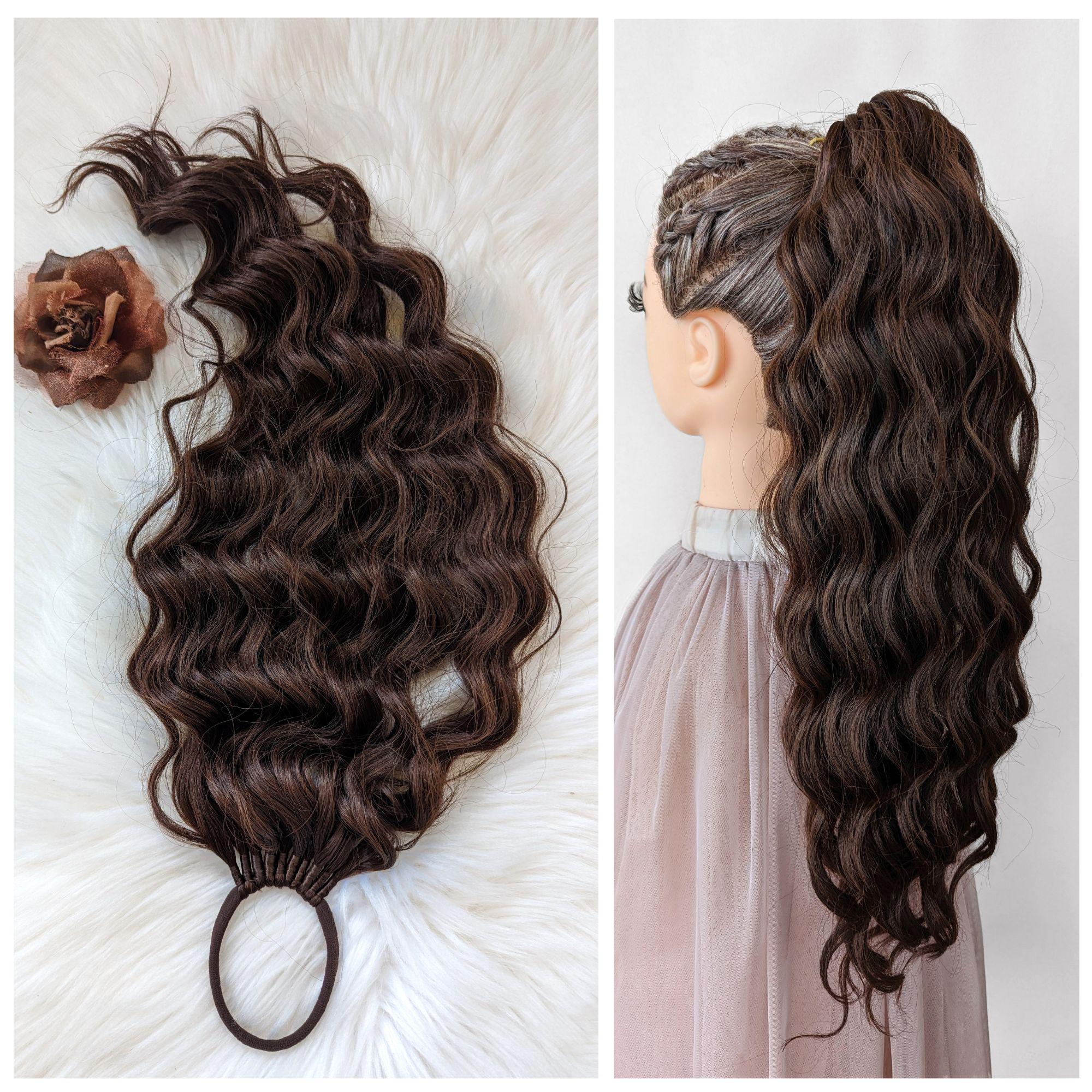 Wavy Dark Brown Ponytail Extension, Long Synthetic Hairpiece 