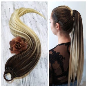 Ombre Ponytail Extension: Brown to Blonde Synthetic Hairpiece