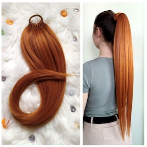 Extensiones de cola de caballo pelirrojas, cabello sintético con ...