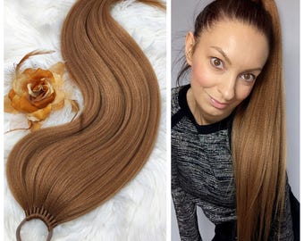 Ginger Ponytail Extension, Straight Synthetic Hairpiece on Elastic Band