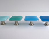 Spa Style Blue Green Fused Glass Square Cabinet Door Knobs by BPRDesigns