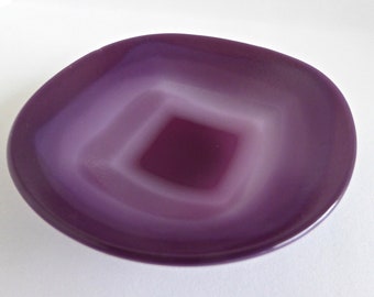 fused glass trinket dish Purple ring dish purple candle holder modern glass art purple and champagne pink glass dish tiny jewelry dish