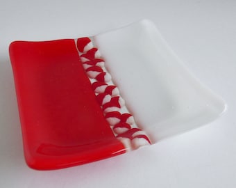 Fused Glass Murrini Plate in Red and White by BPRDesigns