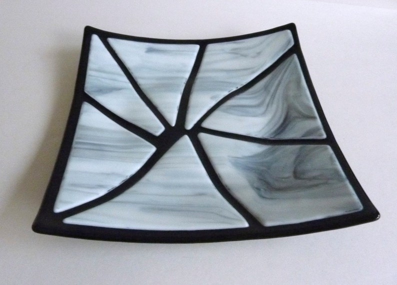Fused Glass Art Plate in Black and White by BPRDesigns image 3