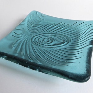 Light Aqua Fused Glass Peacock Feather Imprint Plate by BPRDesigns image 2