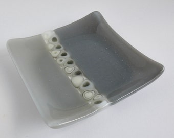 Fused Glass Murrini Plate in Shades of Gray by BPRDesigns