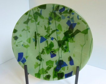 Fused Glass Dish or Bowl in Green and Blue by BPRDesigns