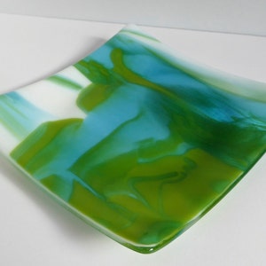 Fused Glass Plate in Streaky Blue and Green by BPRDesigns