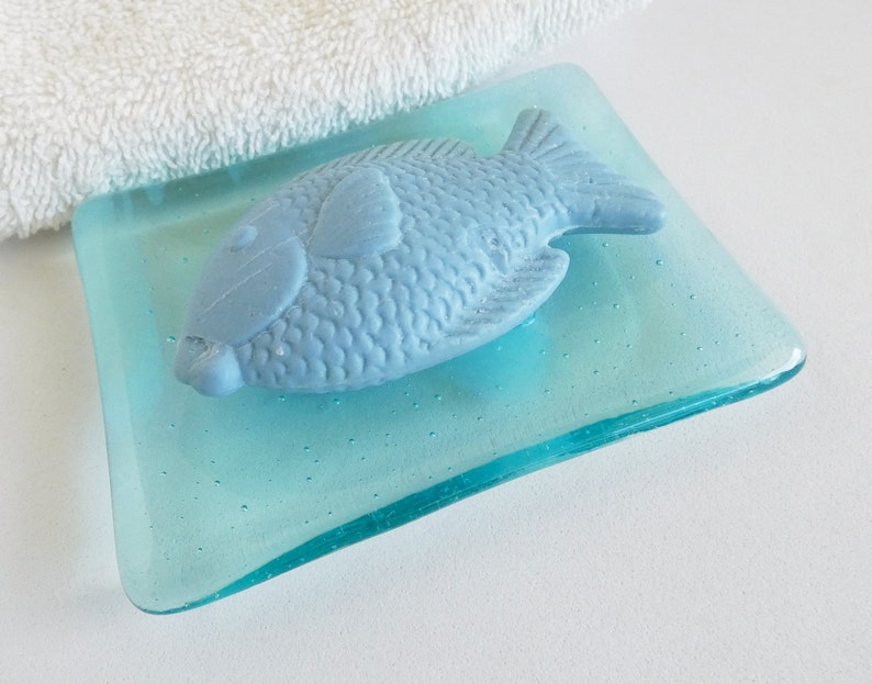 Streaky Aqua Fused Glass Soap Dish by BPRDesigns image 6