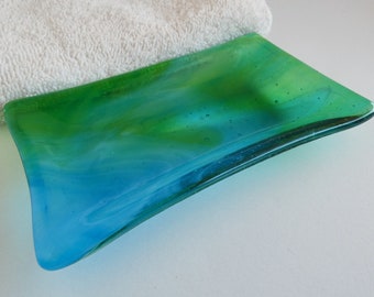 Fused Glass Small Dish in Streaky Blue and Green by BPRDesigns