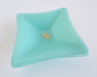 Fused Glass Bee Dish in Robin's Egg Blue  by BPRDesigns