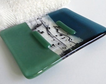 Sea Blue and Mineral Green Fused Glass Soap Dish by BPRDesigns