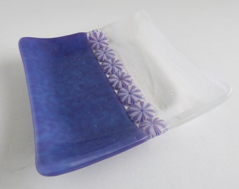 Fused Glass Murrini Plate in Purple and Streaky White by BPRDesigns