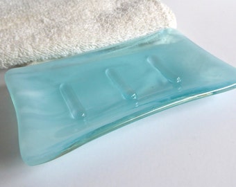 Fused Glass Soap Dish in Streaky Aqua by BPRDesigns