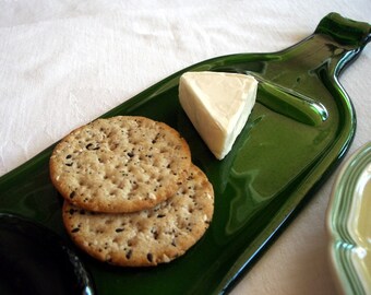 Slumped glass wine bottle cheese plate