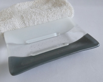 Fused Glass Soap Dish in Gray and White by BPRDesigns