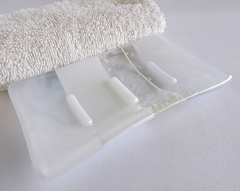 Fused Glass Soap Dish in Streaky Clear and White by BPRDesigns