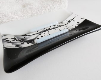 Fused Glass Soap Dish in Black and White by BPRDesigns