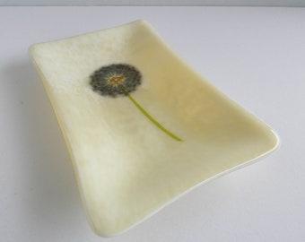 Fused Glass French Vanilla Dandelion Dish by BPRDesigns