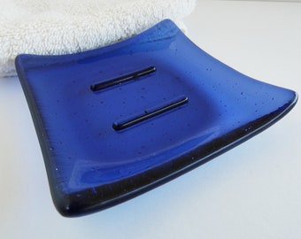 Square Soap Dish in Periwinkle Blue Fused Glass by BPRDesigns