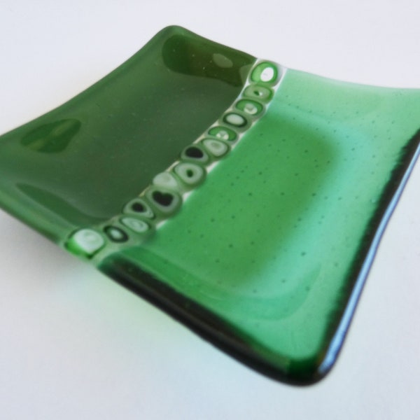 Fused Glass Murrini Plate in Shades of Green by BPRDesigns