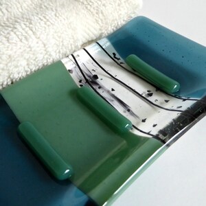 Sea Blue and Mineral Green Fused Glass Soap Dish by BPRDesigns image 3