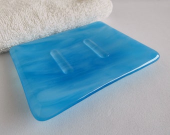 Streaky Turquoise and White Fused Glass Soap Dish by BPRDesigns
