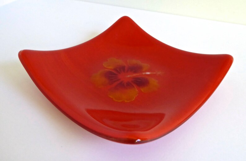 Fused Glass Hibiscus Plate by BPRDesigns
