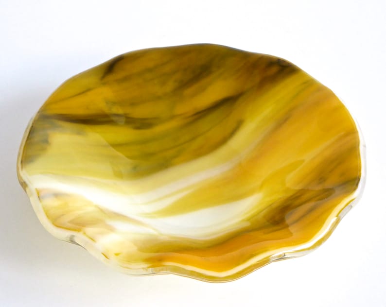 Fused Glass Bowl in Streaky Yellow White and Black by BPR Designs