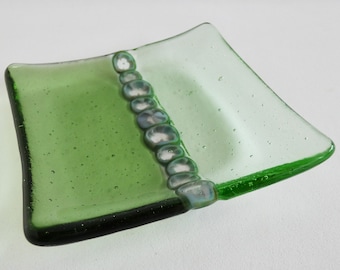 Fused Glass Murrini Plate in Light Mineral and Pale Green by BPRDesigns