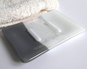 Fused Glass Soap Dish in Gray and White by BPRDesigns