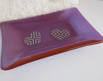Fused Glass Hearts Dish in Berry Pink by BPRDesigns
