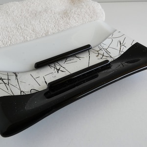 Fused Glass Soap Dish in Black and White by BPRDesigns