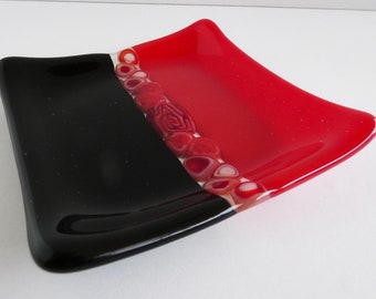Fused Glass Murrini Plate in Red and Black by BPRDesigns