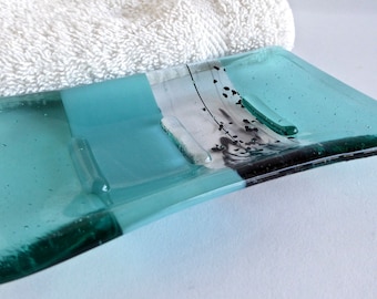 Fused Glass Soap Dish in Aquamarine and Turquoise by BPRDesigns