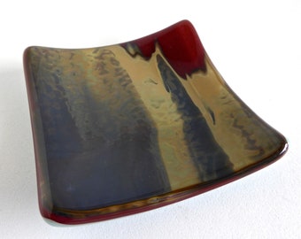 Fused Glass Streaky Red Small Plate by BPRDesigns