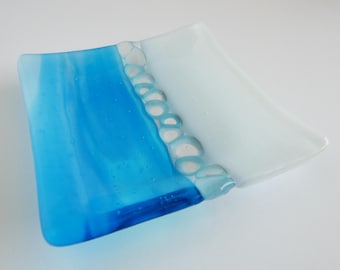 Fused Glass Murrini Plate in Streaky Turquoise and White by BPRDesigns