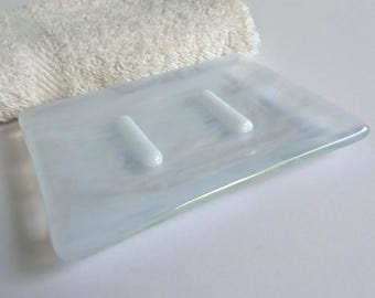 Streaky White Fused Glass Soap Dish by BPRDesigns