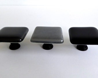 Fused Glass Cabinet Door Knobs in Black and Grays by BPRDesigns
