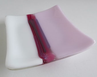 Fused Glass Small Plate in Petal Pink and White by BPRDesigns