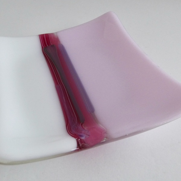 Fused Glass Small Plate in Petal Pink and White by BPRDesigns