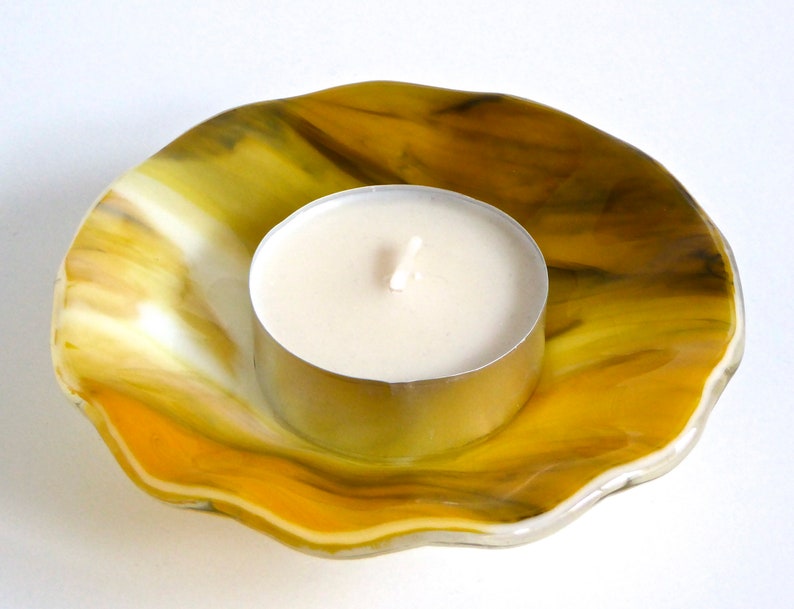 Fused Glass Bowl in Streaky Yellow White and Black by BPR Designs