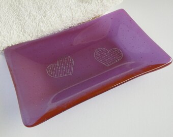 Fused Glass Hearts Dish in Berry Pink by BPRDesigns