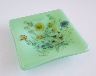 Mint Green Fused Glass Floral Ring Dish by BPRDesigns