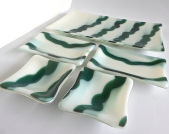 Fused Glass Five Piece Sushi Set in White and Green by BPRDesigns